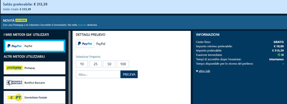 Dettagli prelievo
